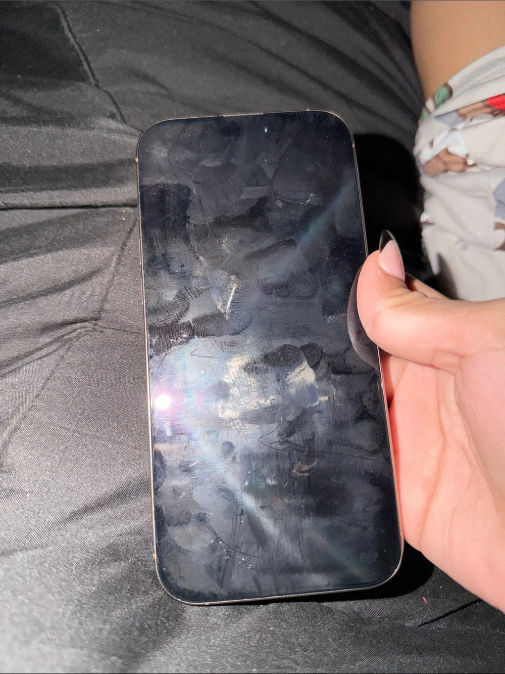 Apple Black Front-Facing Smartphone with Glass Screen